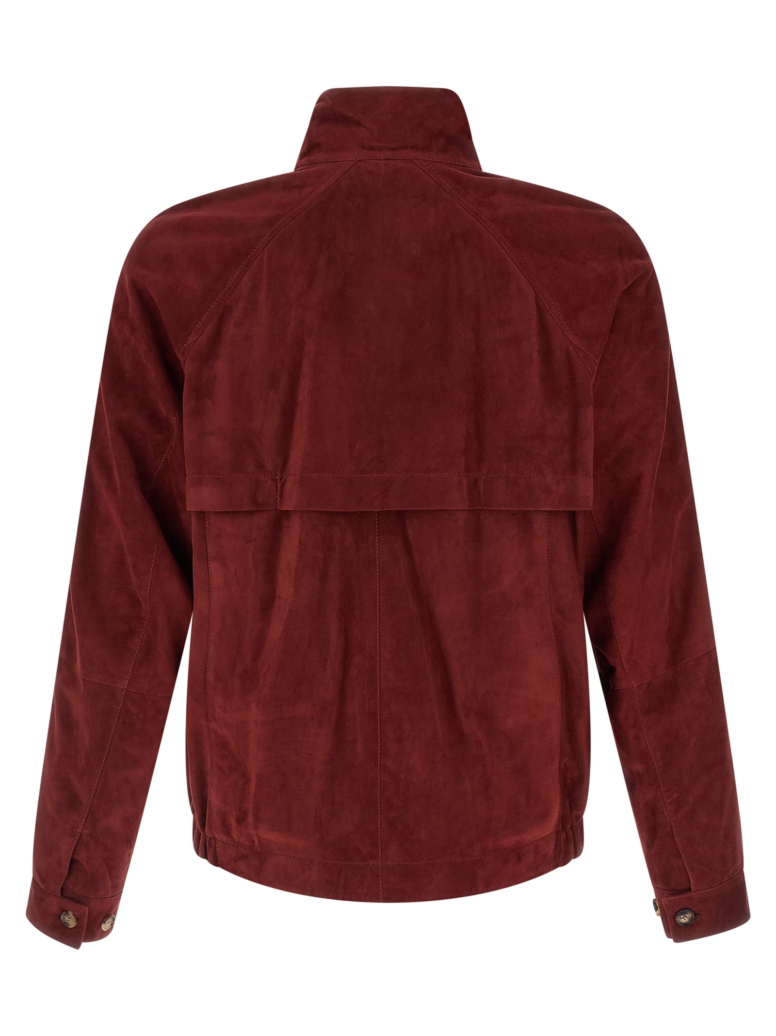 Brunello Cucinelli 100% lamb leather jacket in burgundy — view 2