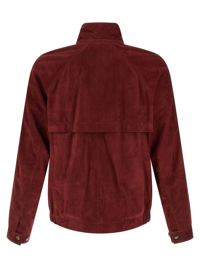 Brunello Cucinelli 100% lamb leather jacket in burgundy — view 2