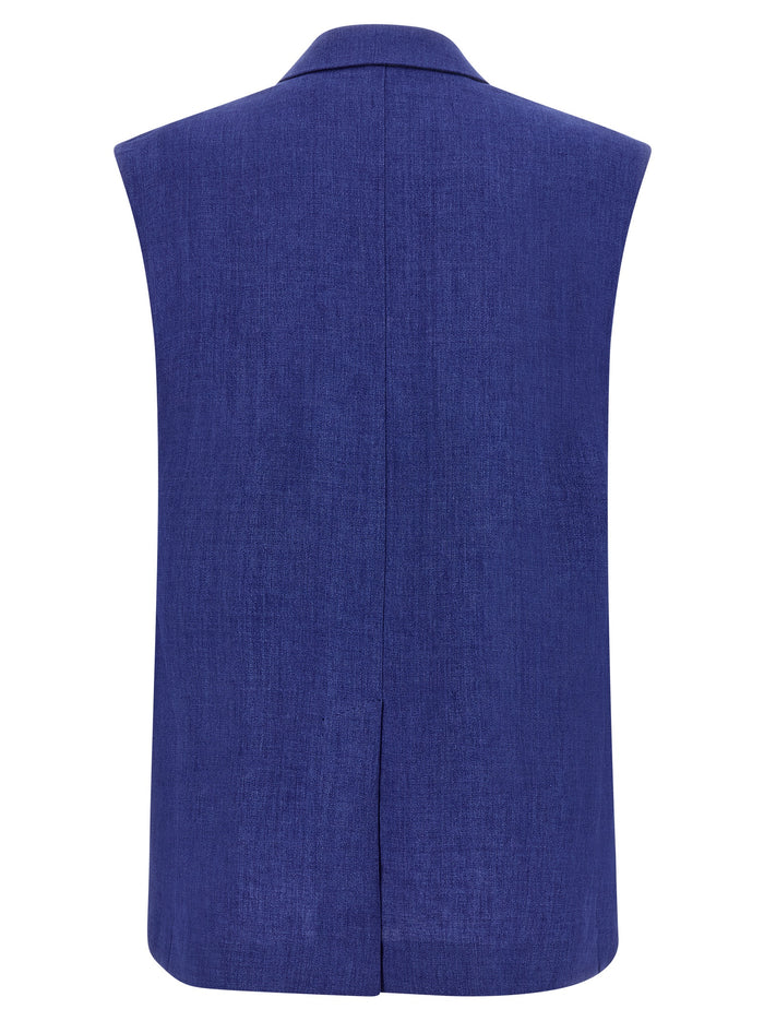 Max Mara 100% linen; lining: cupro and viscose blend vest in blue — view 2