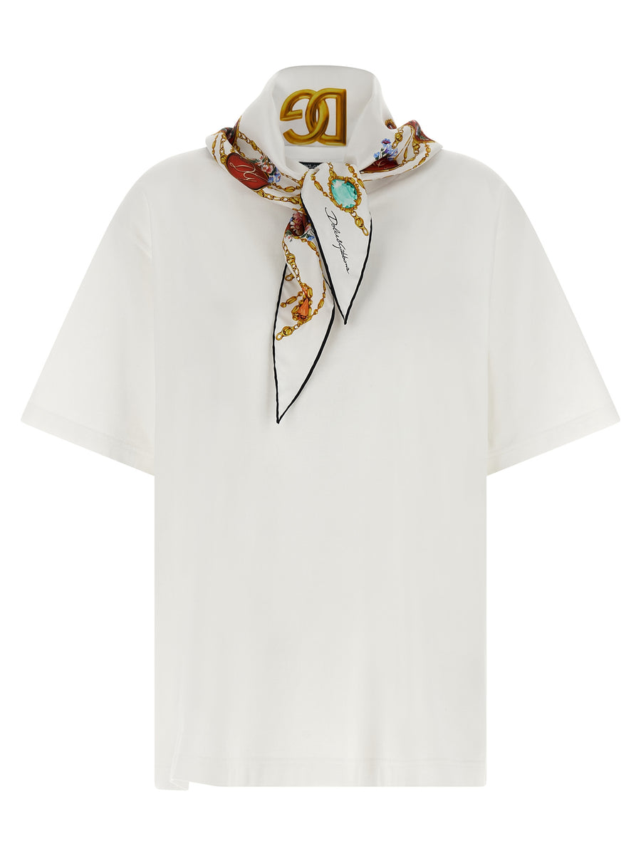Dolce & Gabbana 100% Cotton; Silk scarf t-shirt in white