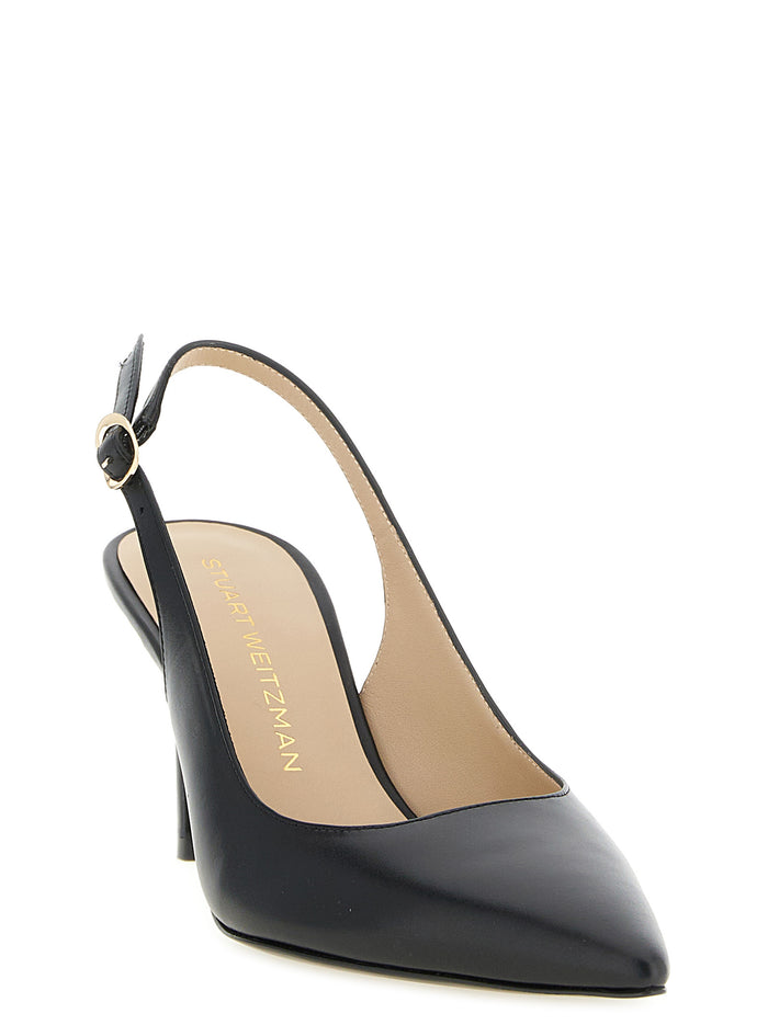 Stuart Weitzman 100% calfskin leather slingback heel in black — view 2