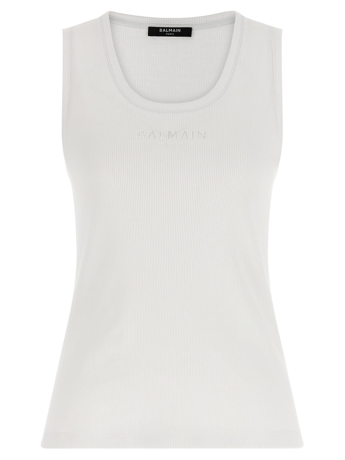 Balmain 100% cotton tank top in white