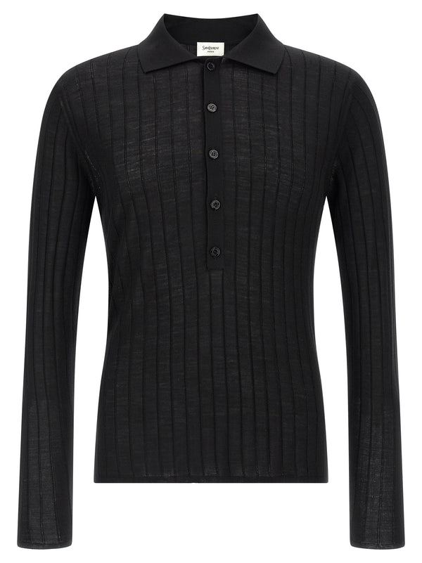 Saint Laurent 100% Wool polo shirt in black
