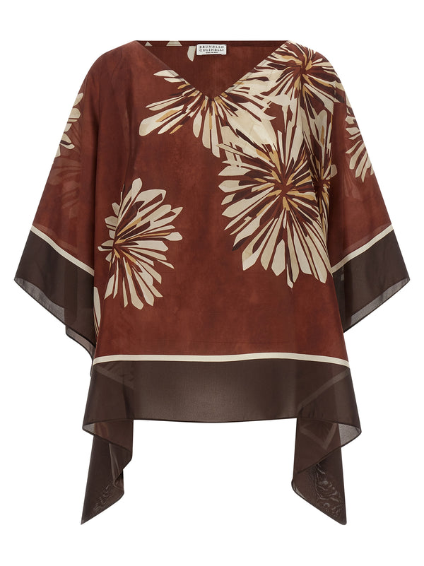 Brunello Cucinelli 100% silk blouse in burgundy