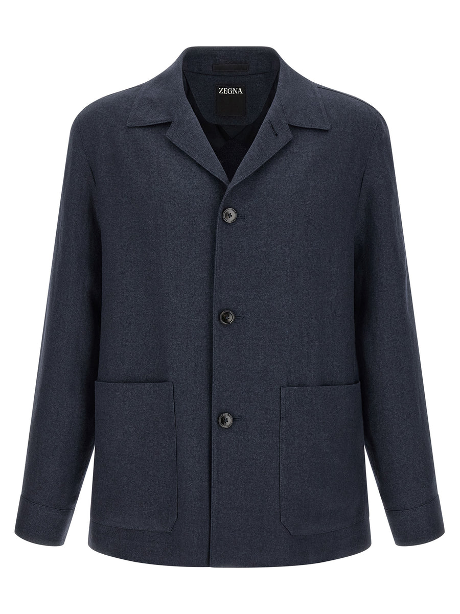 Blue Linen Full-Length Jacket Clothing