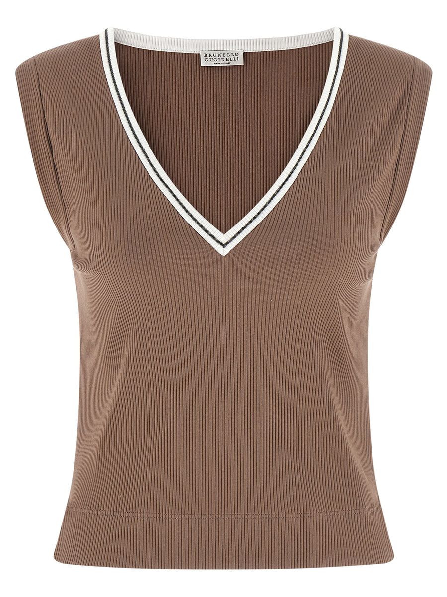 Brunello Cucinelli 95% Cotton tank top in brown