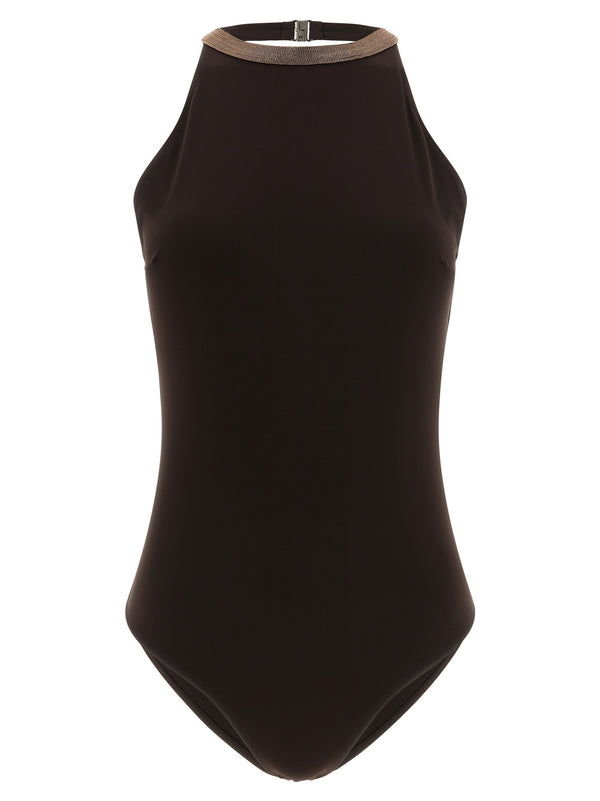 Brunello Cucinelli 75% polyamide one-piece swimsuit in brown