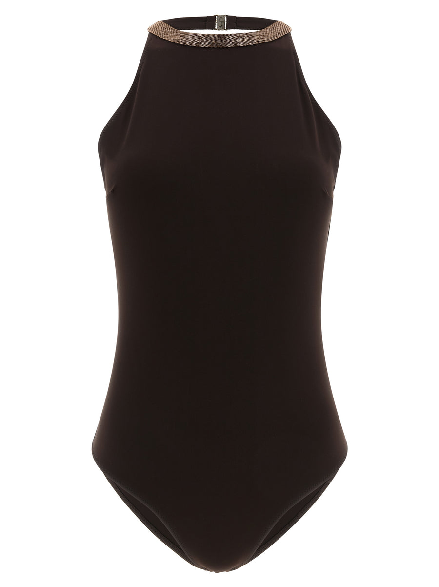 Brunello Cucinelli 75% polyamide one-piece swimsuit in brown