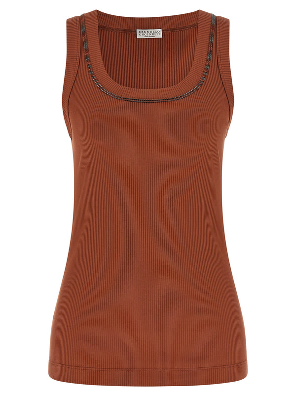 Brunello Cucinelli 95% Cotton tank top in brown
