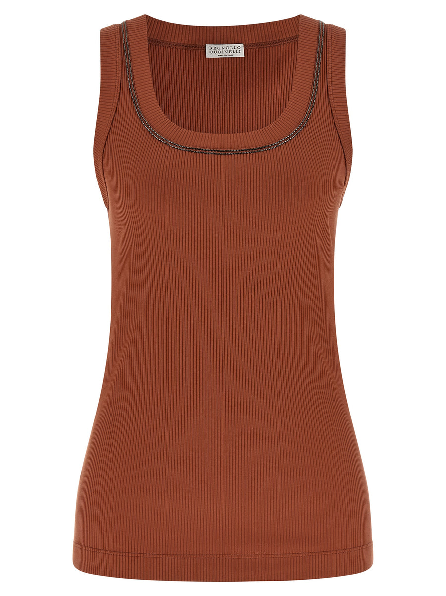 Brunello Cucinelli 95% Cotton tank top in brown