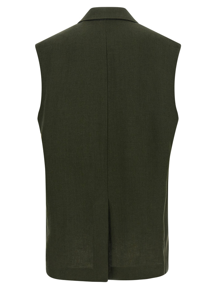 Max Mara 100% linen vest in green — view 2
