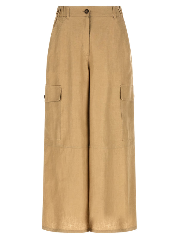 Max Mara 100% Linen cargo pants in beige