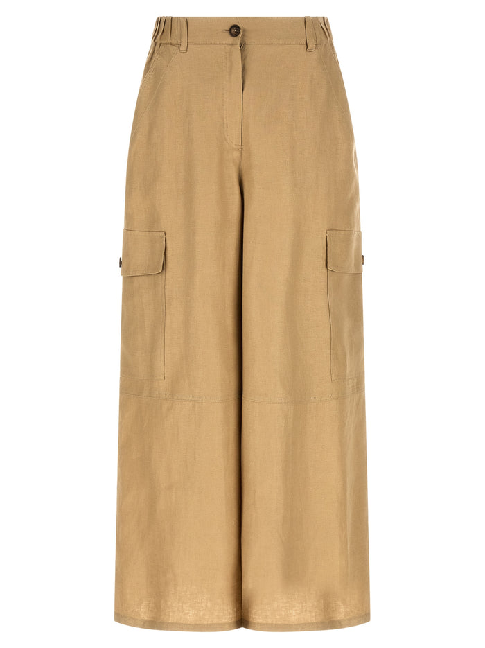 Max Mara 100% Linen cargo pants in beige