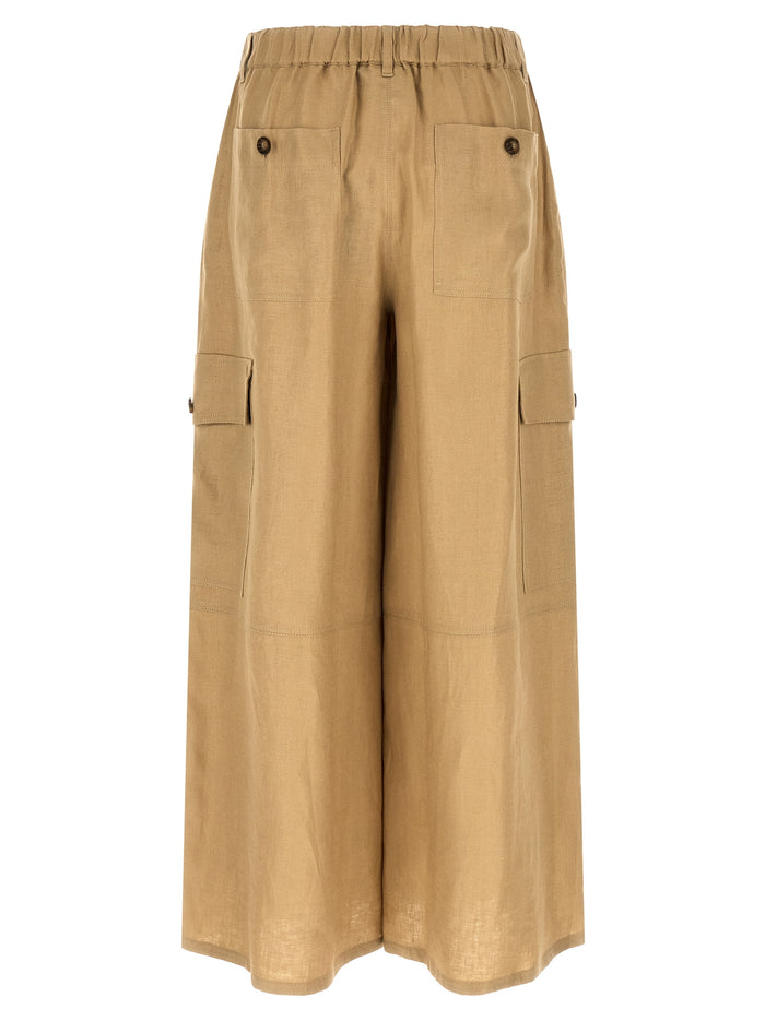 Max Mara 100% Linen cargo pants in beige — view 2