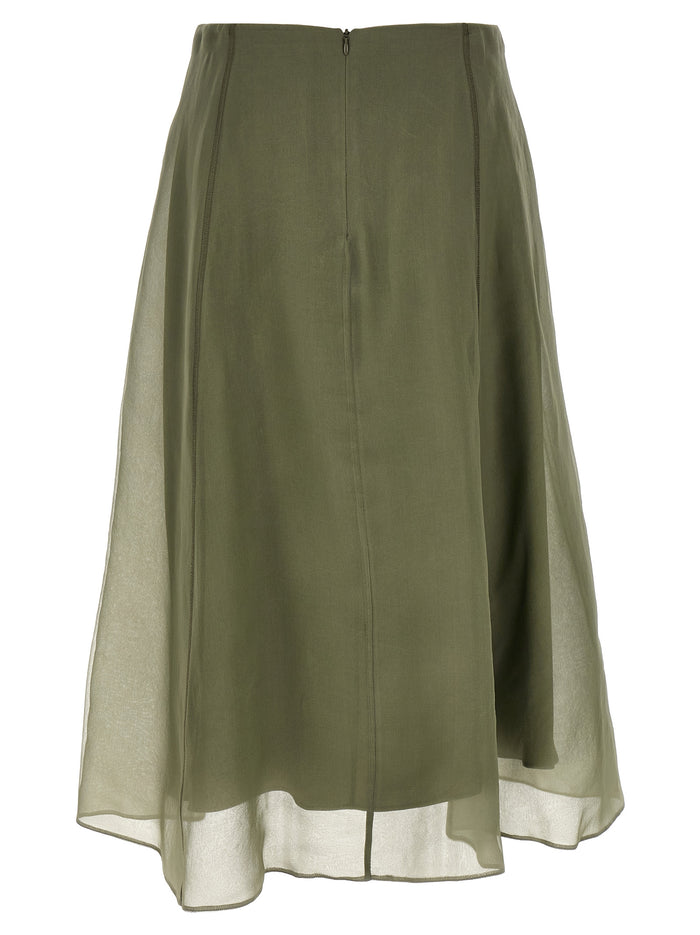 Brunello Cucinelli 100% Silk skirt in green — view 2