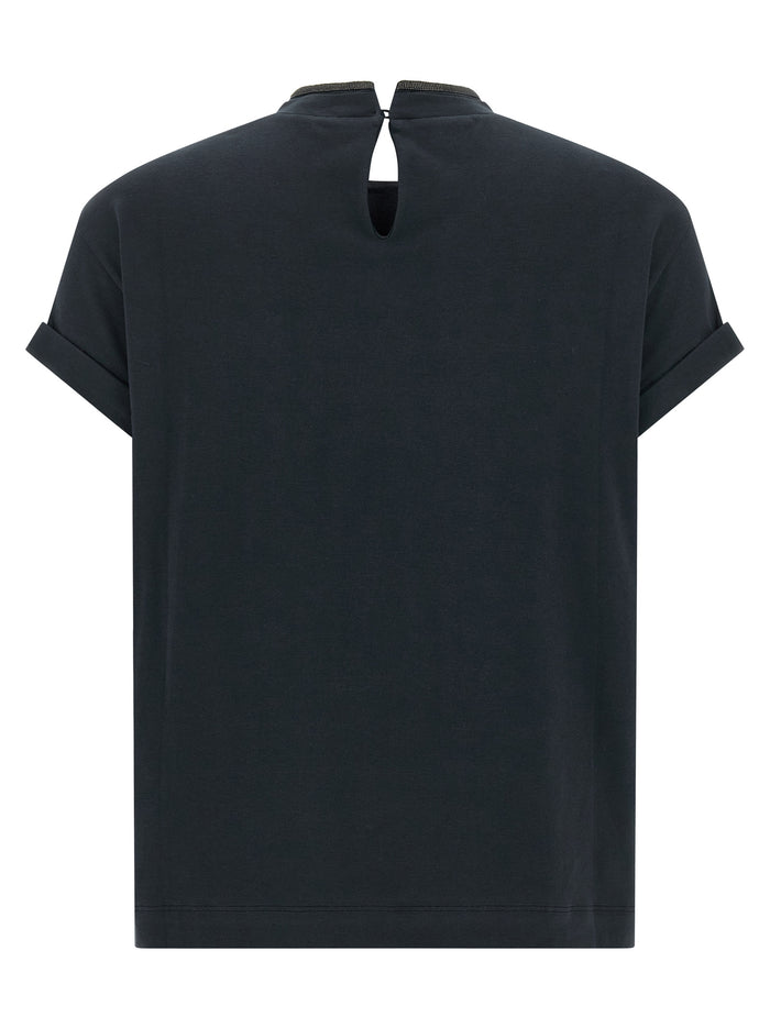 Brunello Cucinelli 93% cotton t-shirt in navy — view 2