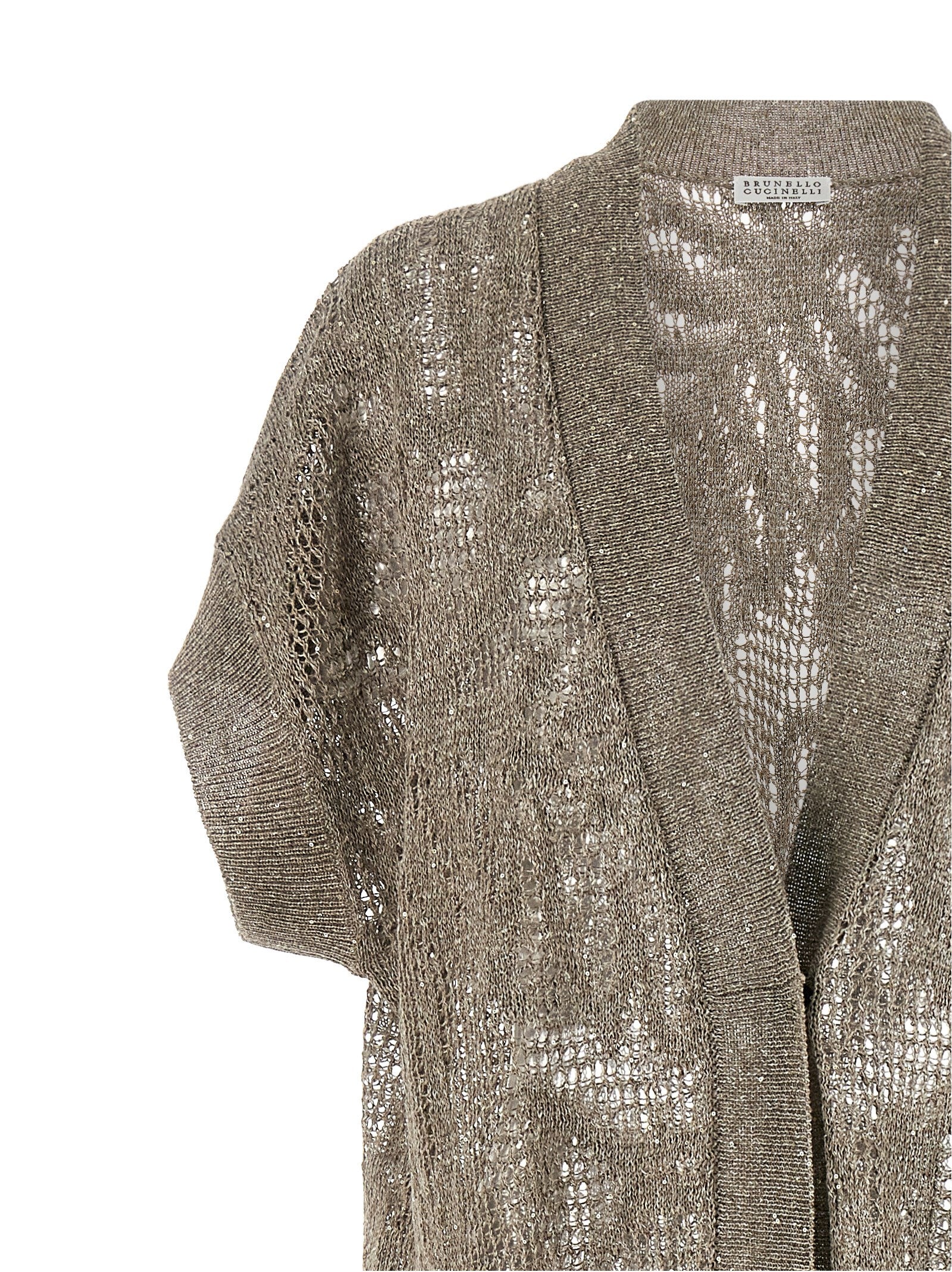 Brunello Cucinelli 94% Linen cardigan in brown — view 3
