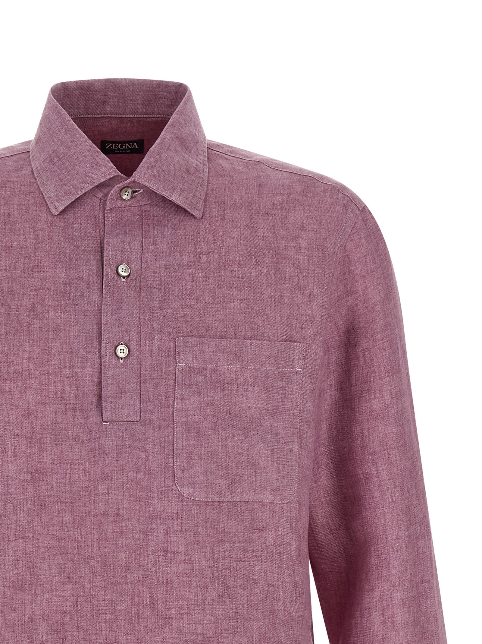 Zegna 100% linen polo shirt in pink — view 3