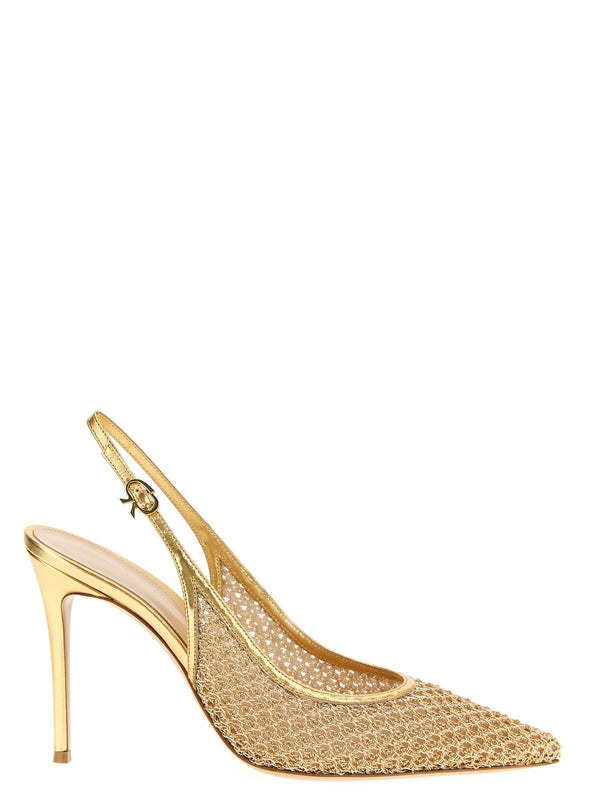 Gianvito Rossi 90% Fabric slingback heel in gold
