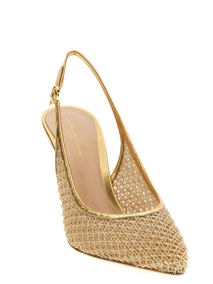 Gianvito Rossi 90% Fabric slingback heel in gold — view 2