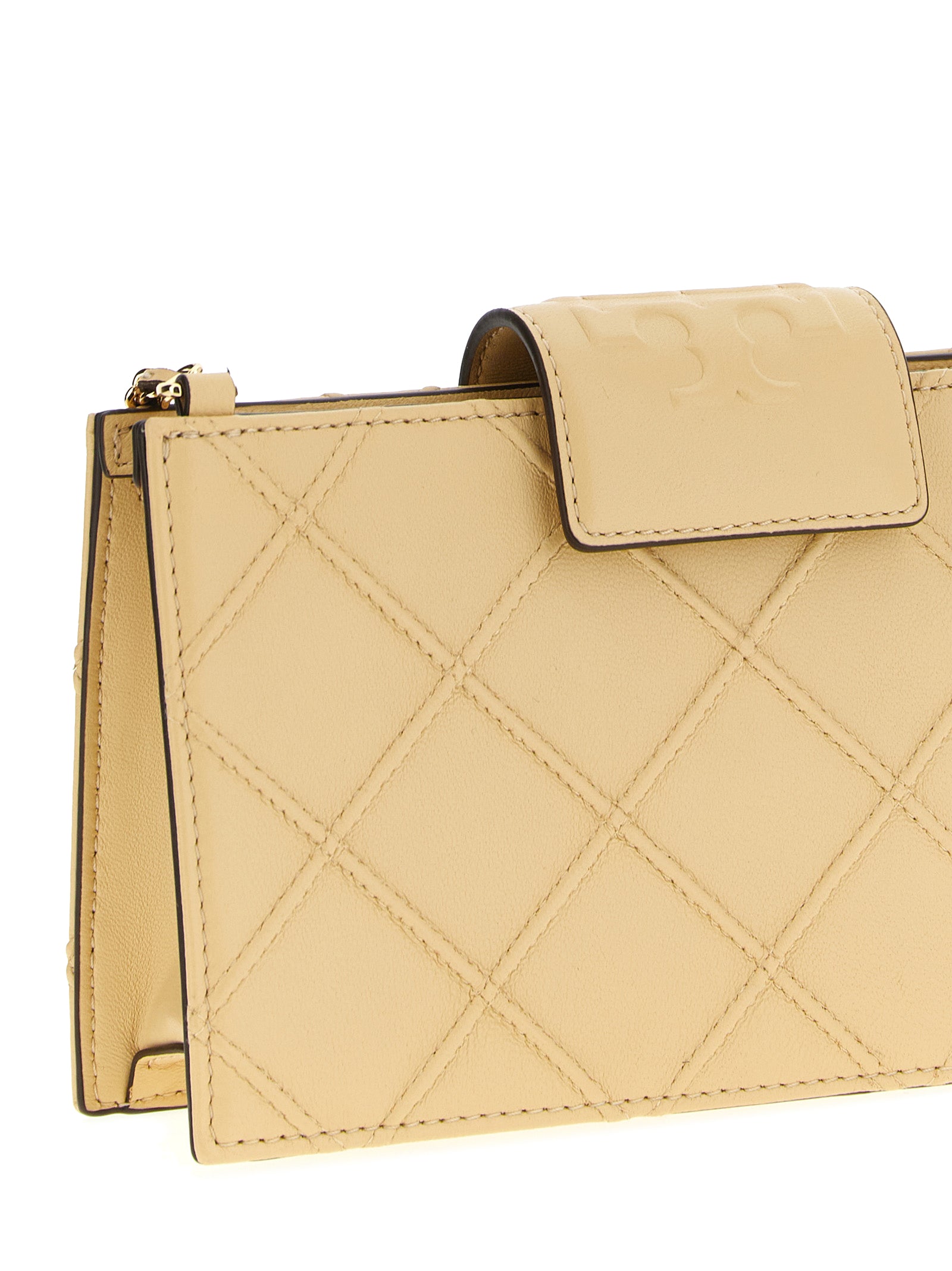 Tory Burch 100% Lamb Leather card case in beige — view 3