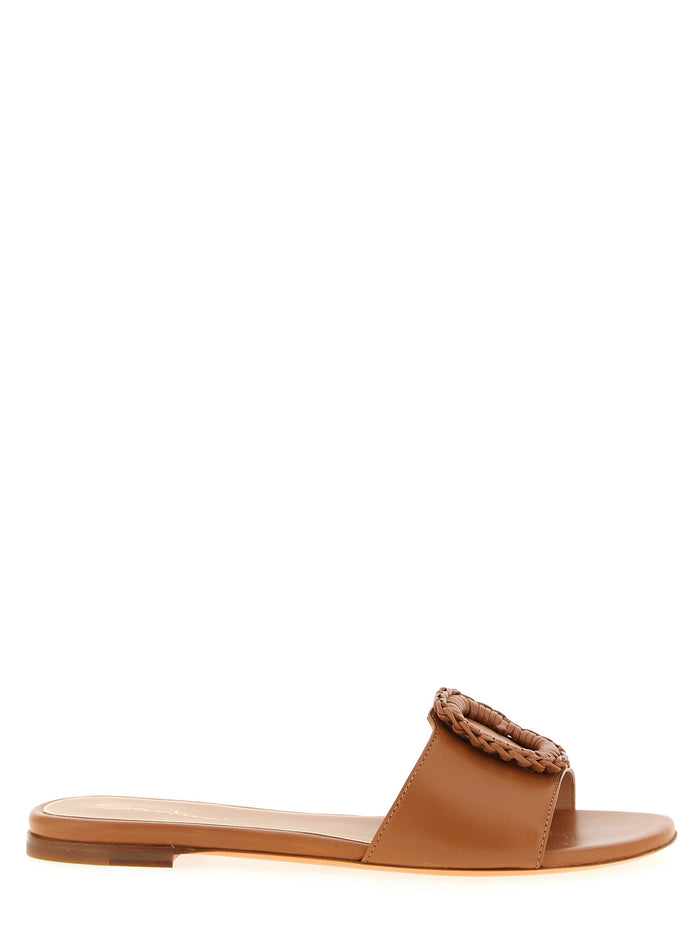 Santoni 100% Lamb Leather slide in brown