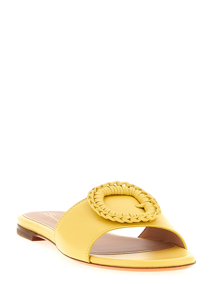 Santoni 100% Lamb Leather slide in yellow — view 2