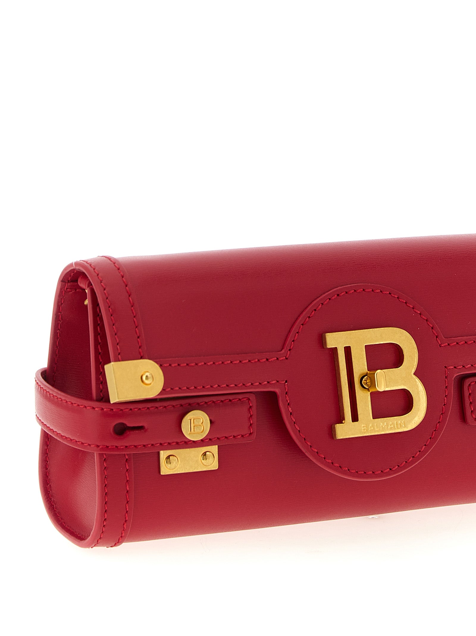 Balmain 100% calfskin leather clutch in red — view 3