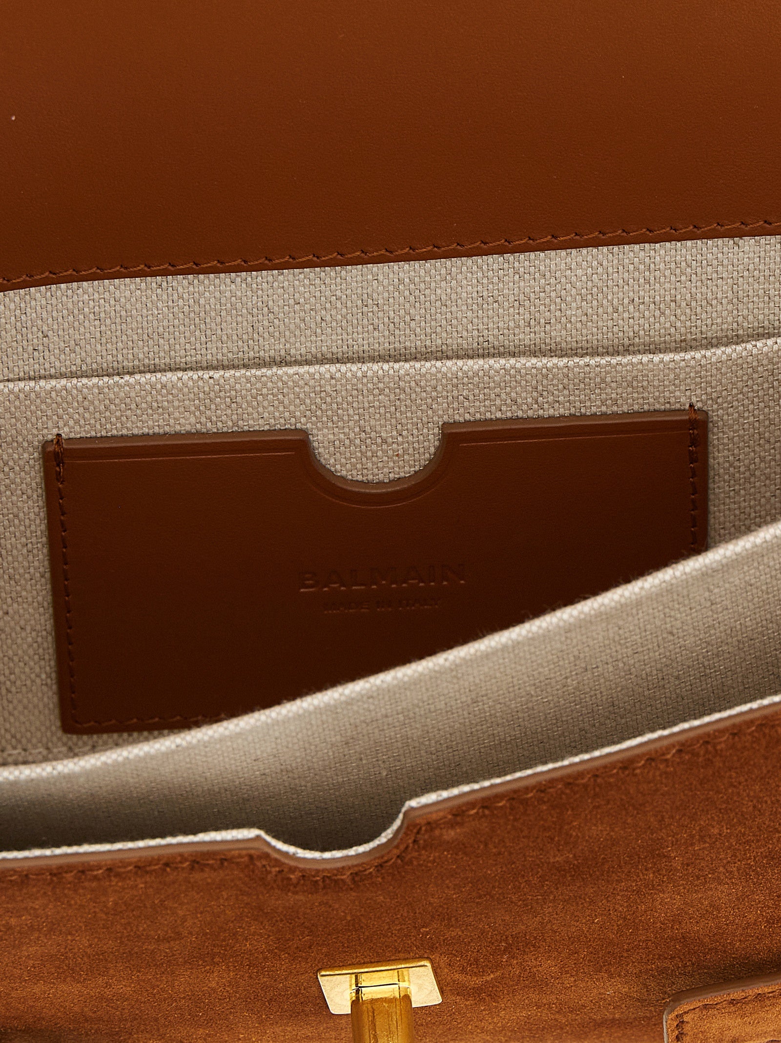 Balmain 100% calfskin leather top handle bag in brown — view 4