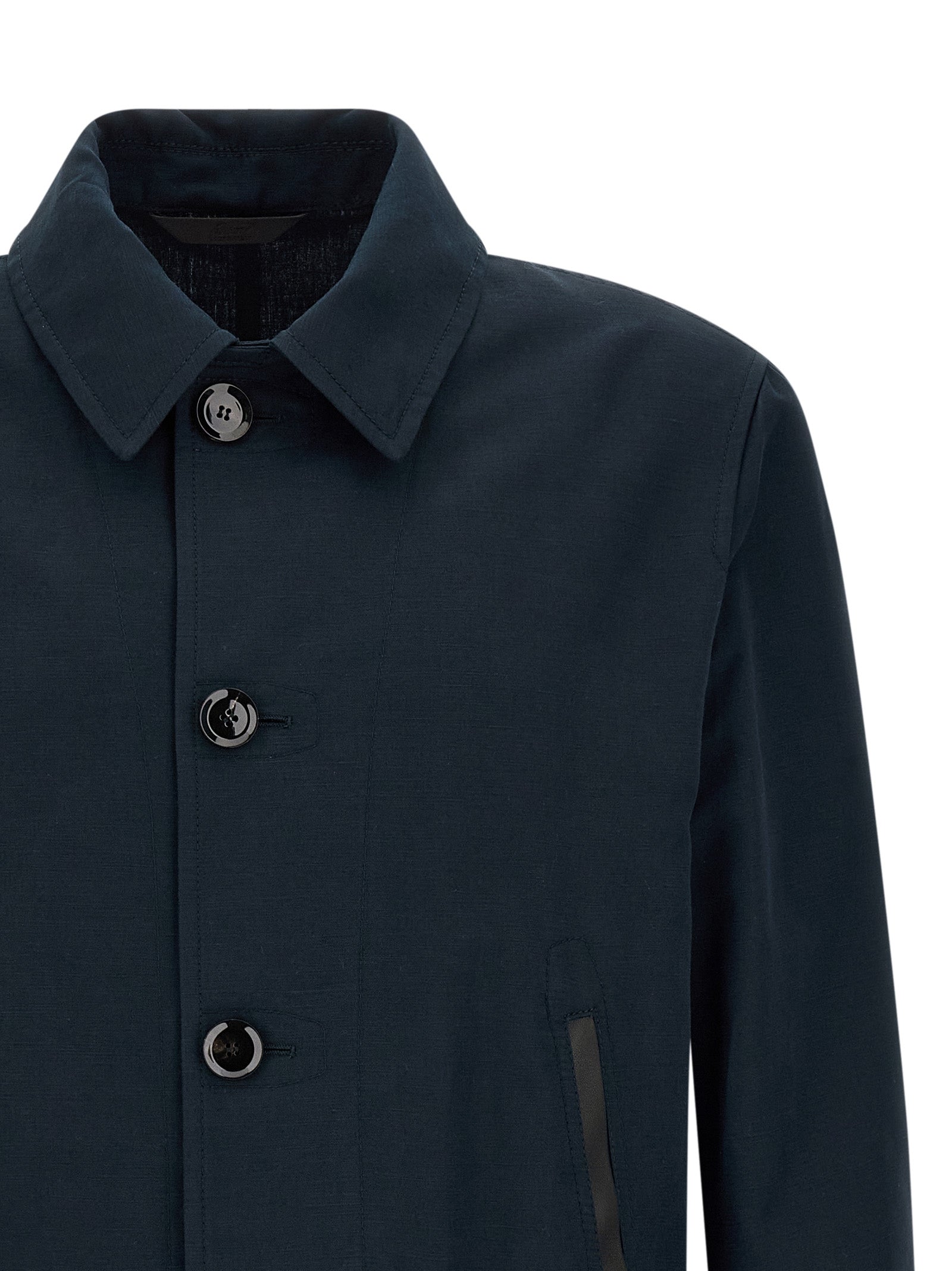 Brioni 53% linen jacket in navy — view 3