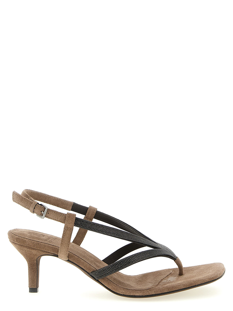 Brunello Cucinelli 100% lamb leather heel sandal in beige