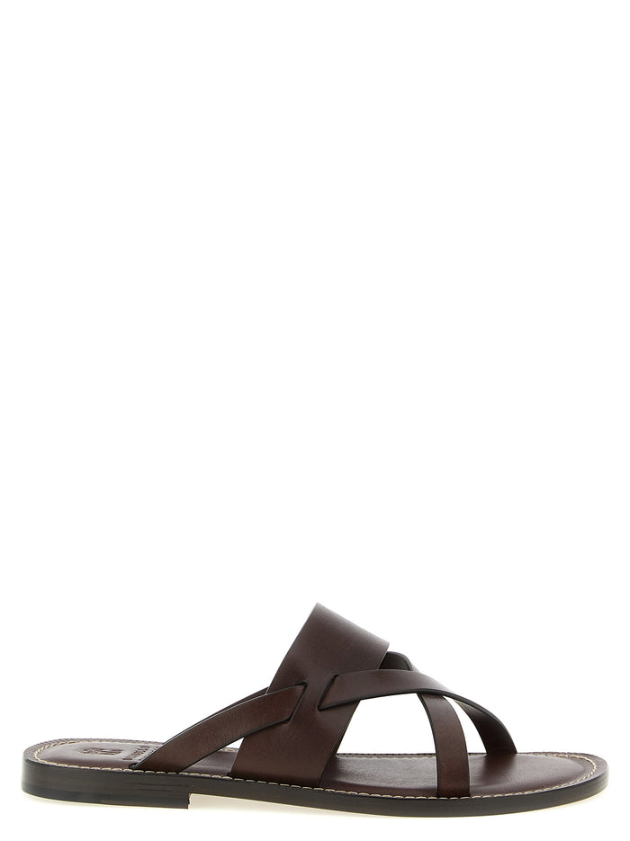Brunello Cucinelli 100% calfskin leather sandal in brown