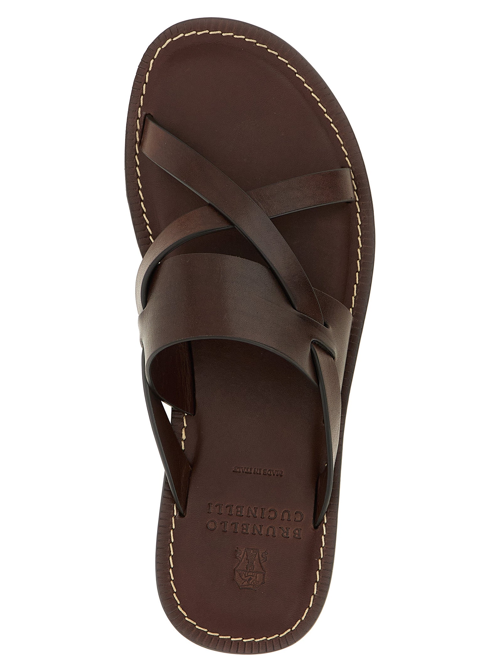 Brunello Cucinelli 100% calfskin leather sandal in brown — view 4