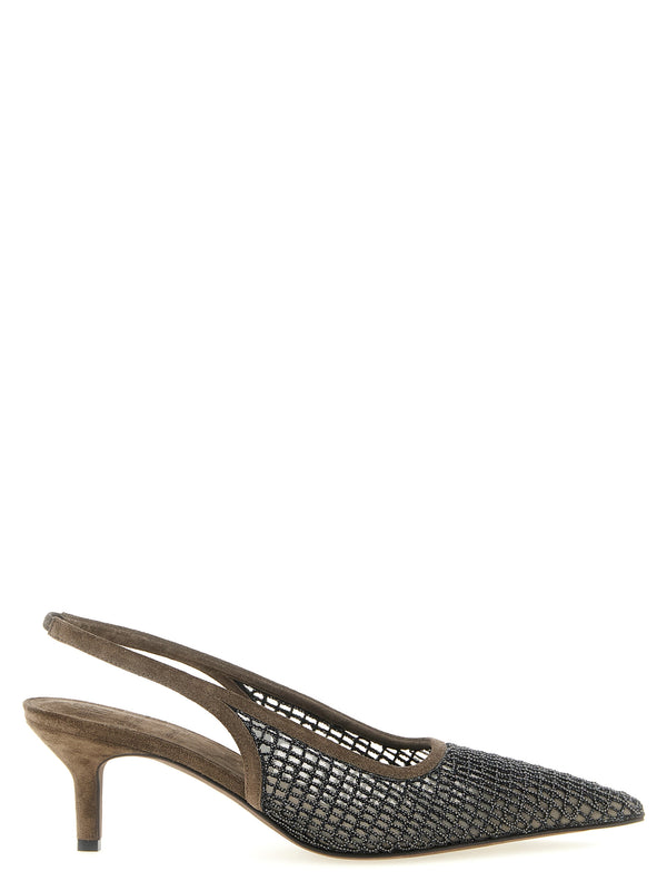 Brunello Cucinelli 100% Calfskin Leather slingback pump in brown
