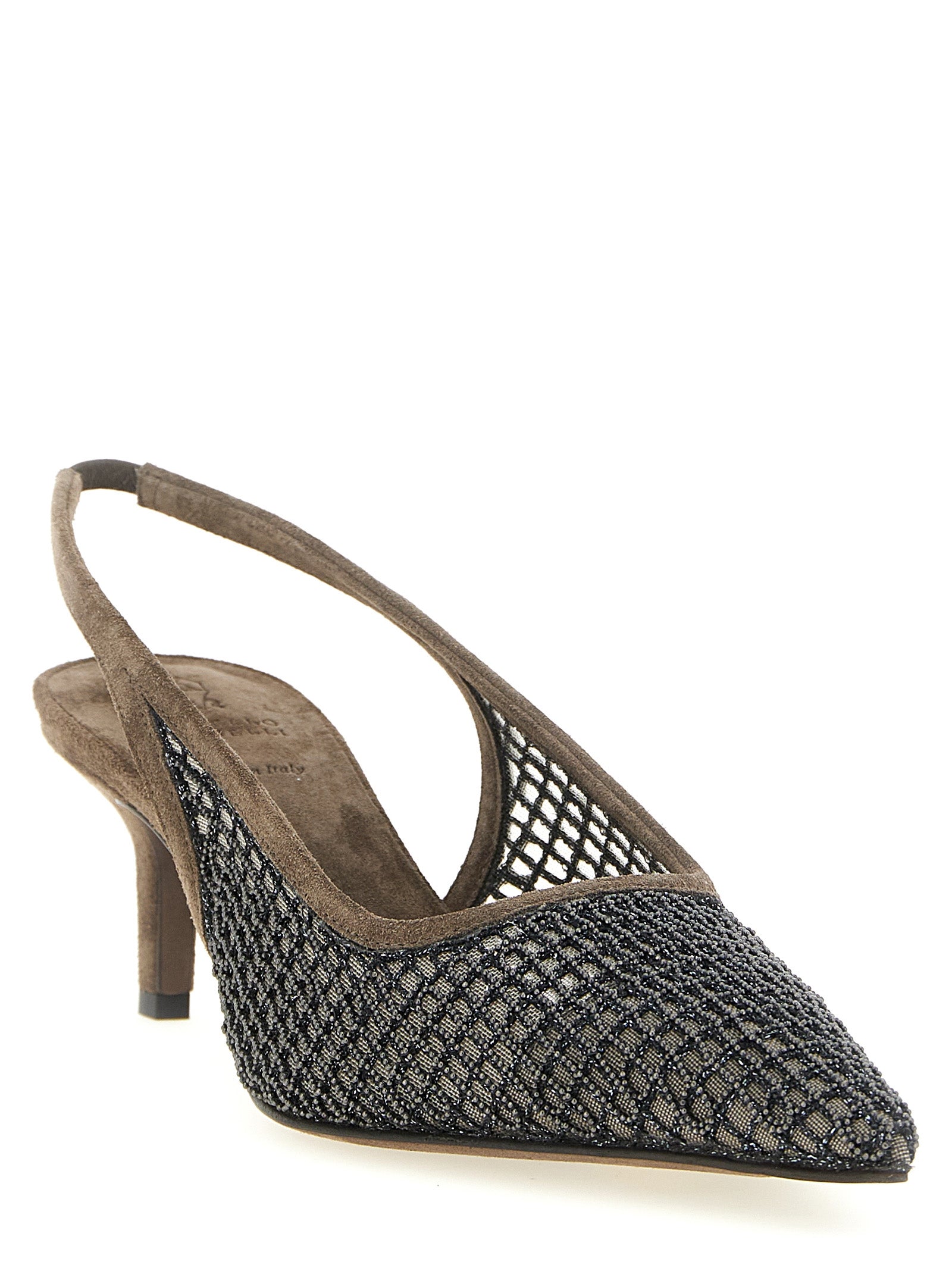 Brunello Cucinelli 100% Calfskin Leather slingback pump in brown — view 2