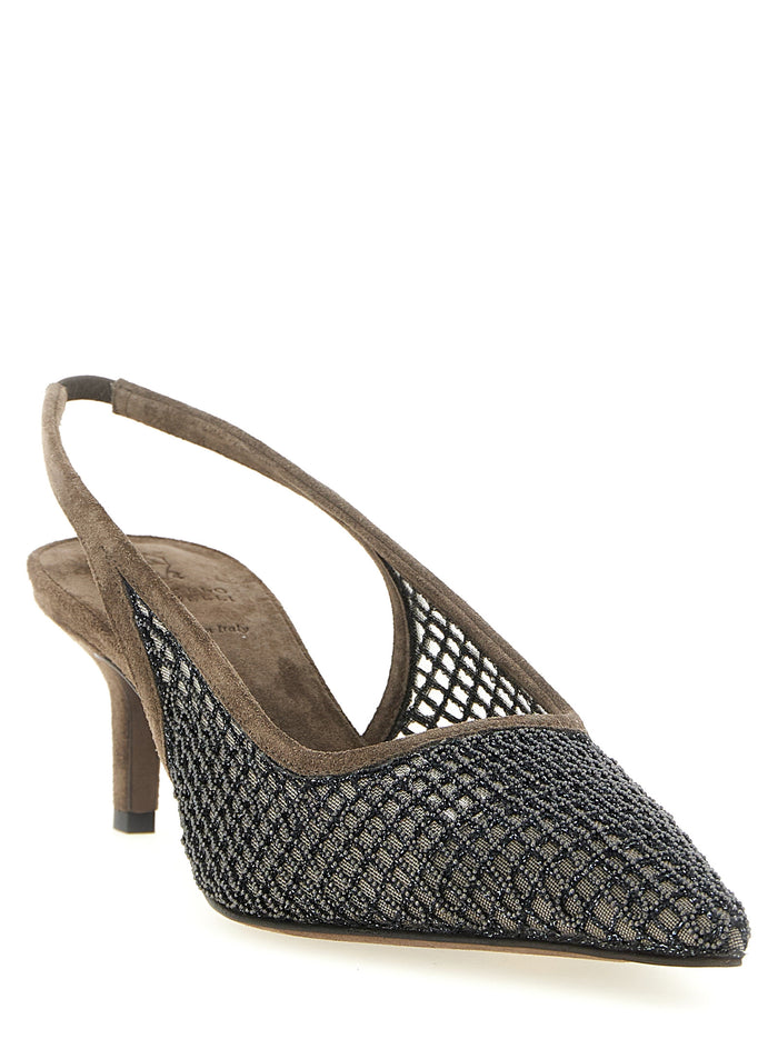 Brunello Cucinelli 100% Calfskin Leather slingback pump in brown — view 2