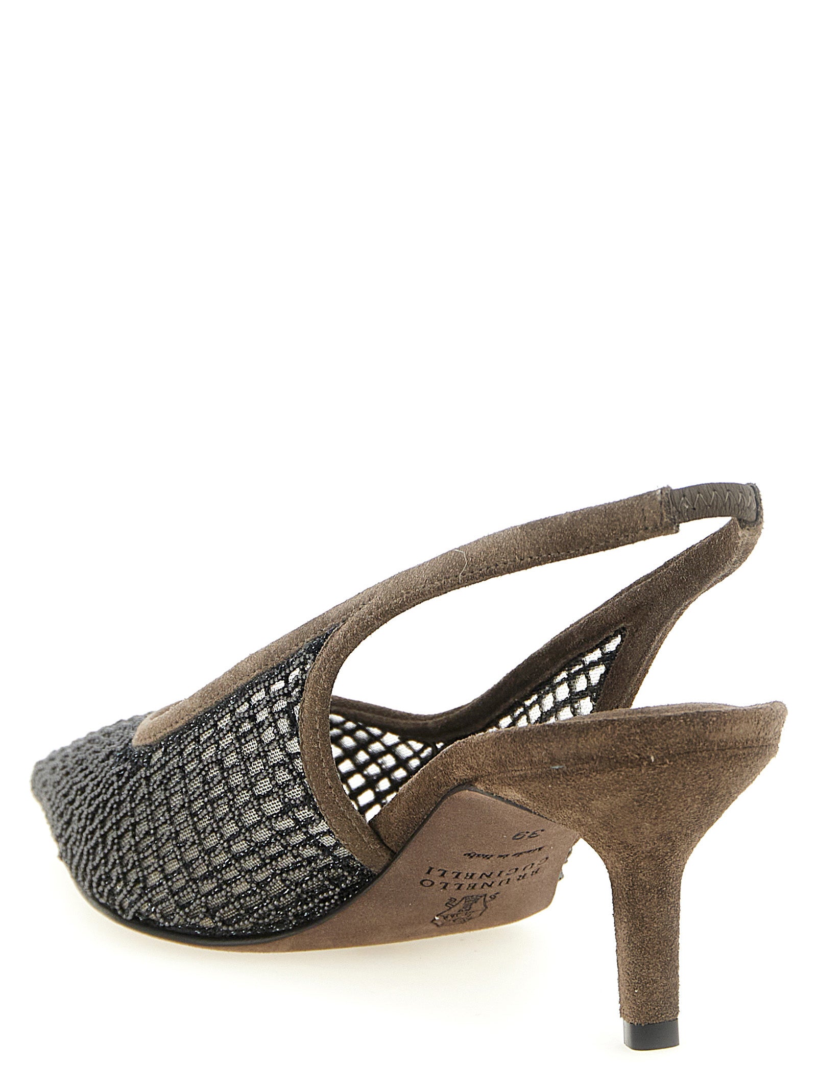 Brunello Cucinelli 100% Calfskin Leather slingback pump in brown — view 3
