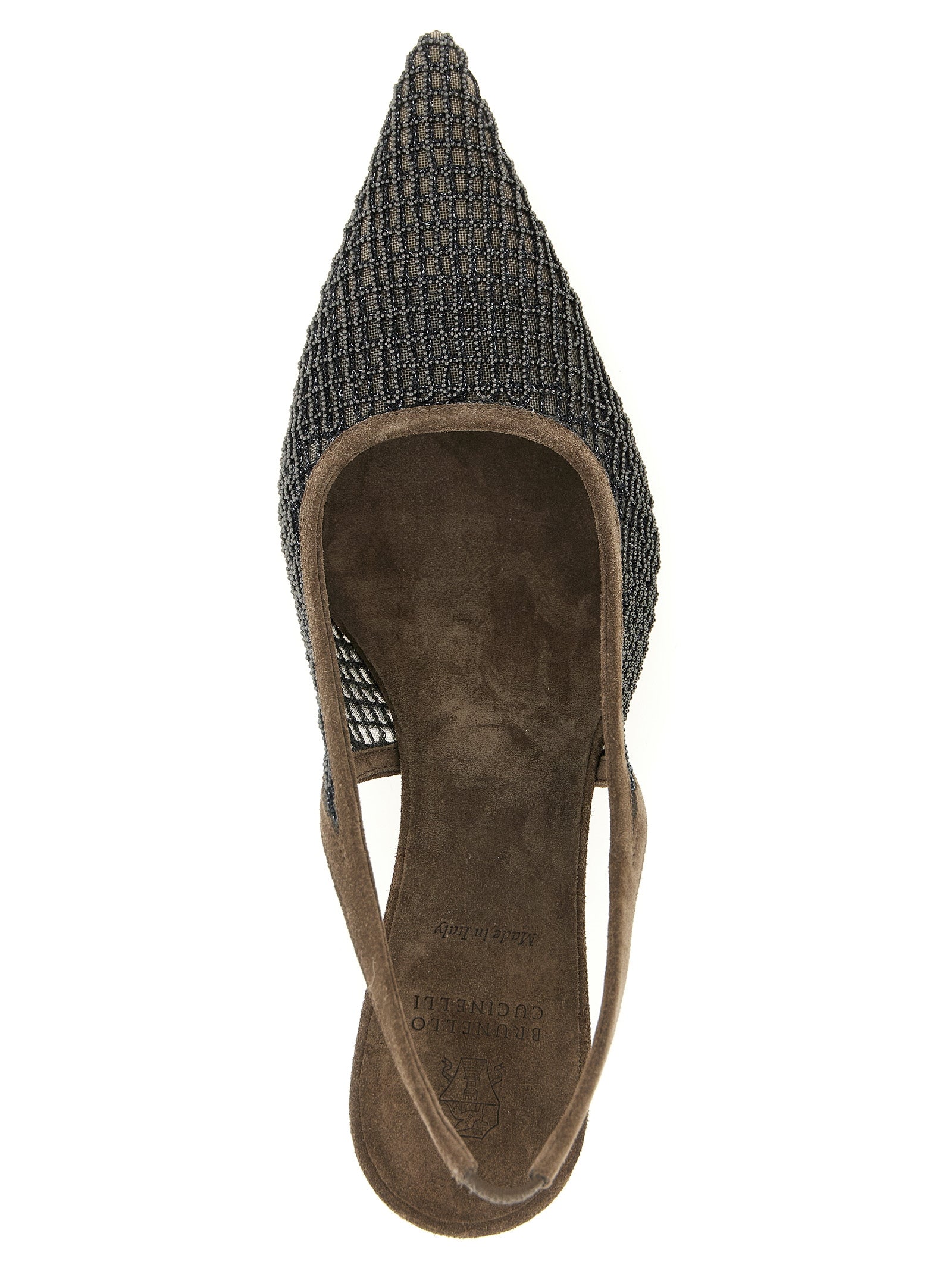 Brunello Cucinelli 100% Calfskin Leather slingback pump in brown — view 4