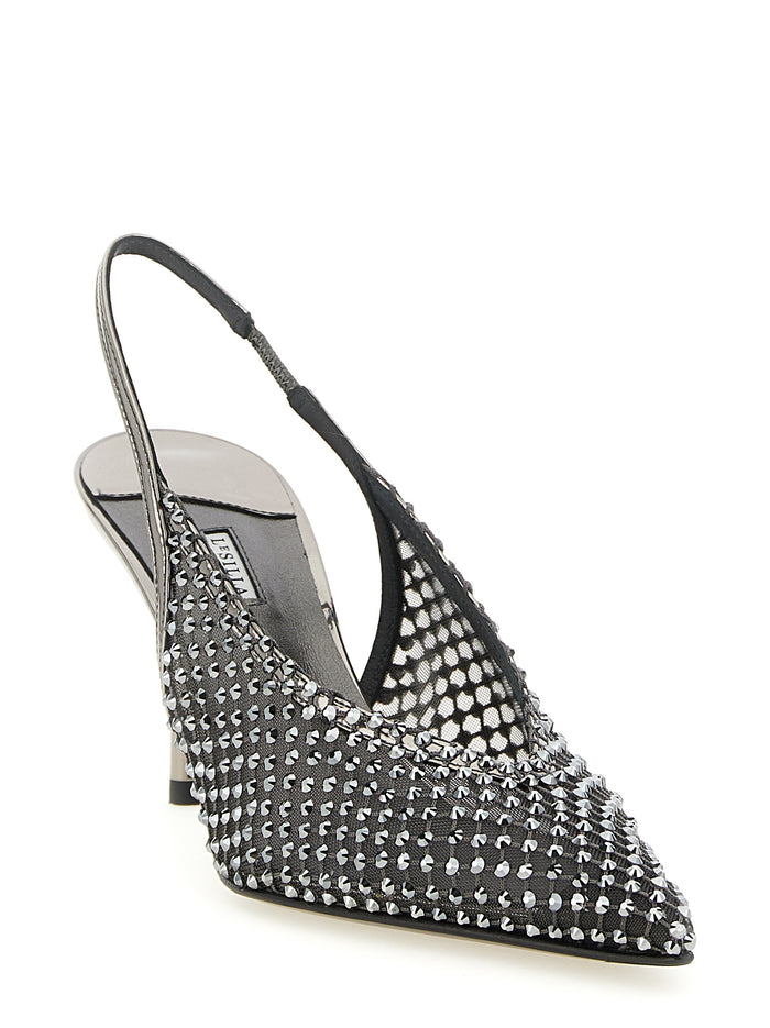 Le Silla 50% polyester slingback heel in gray — view 2