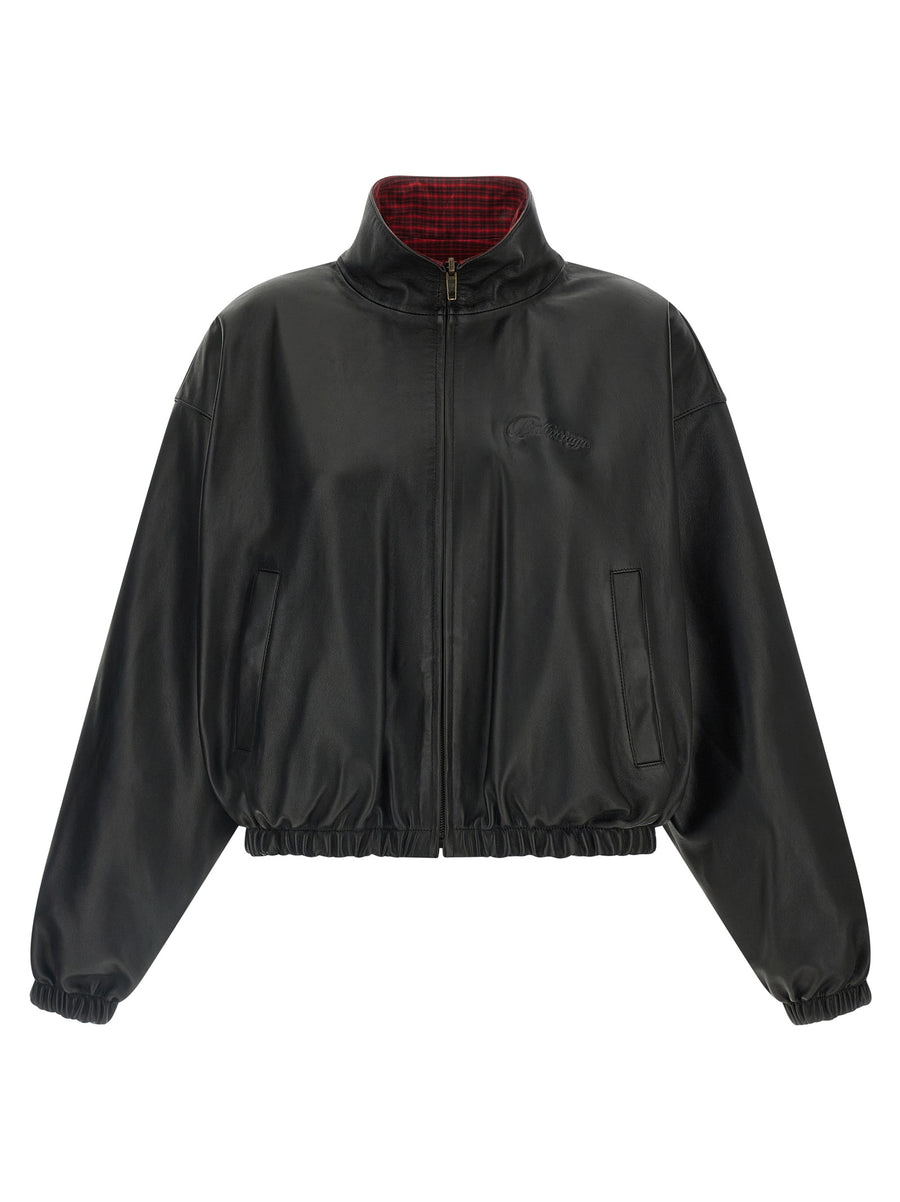Balenciaga 100% lamb leather; check wool lining jacket in black