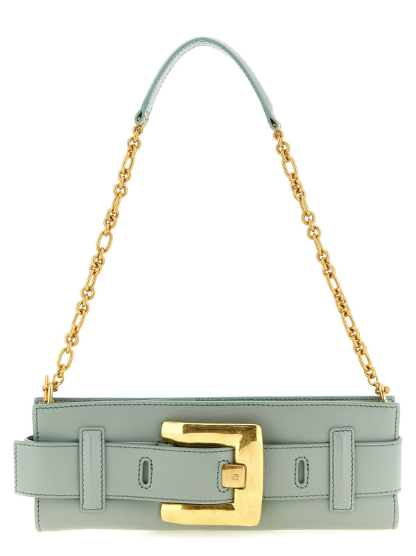 Balmain 100% calfskin leather clutch in green
