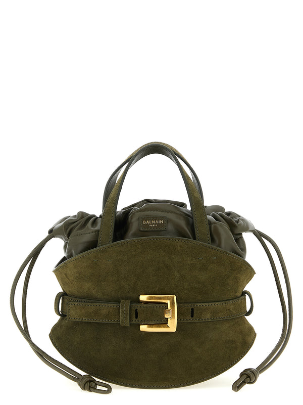 Balmain Suede and Calfskin leather mini bag in green