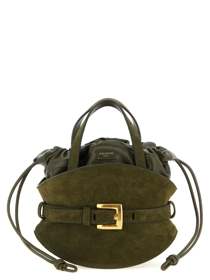 Balmain Suede and Calfskin leather mini bag in green