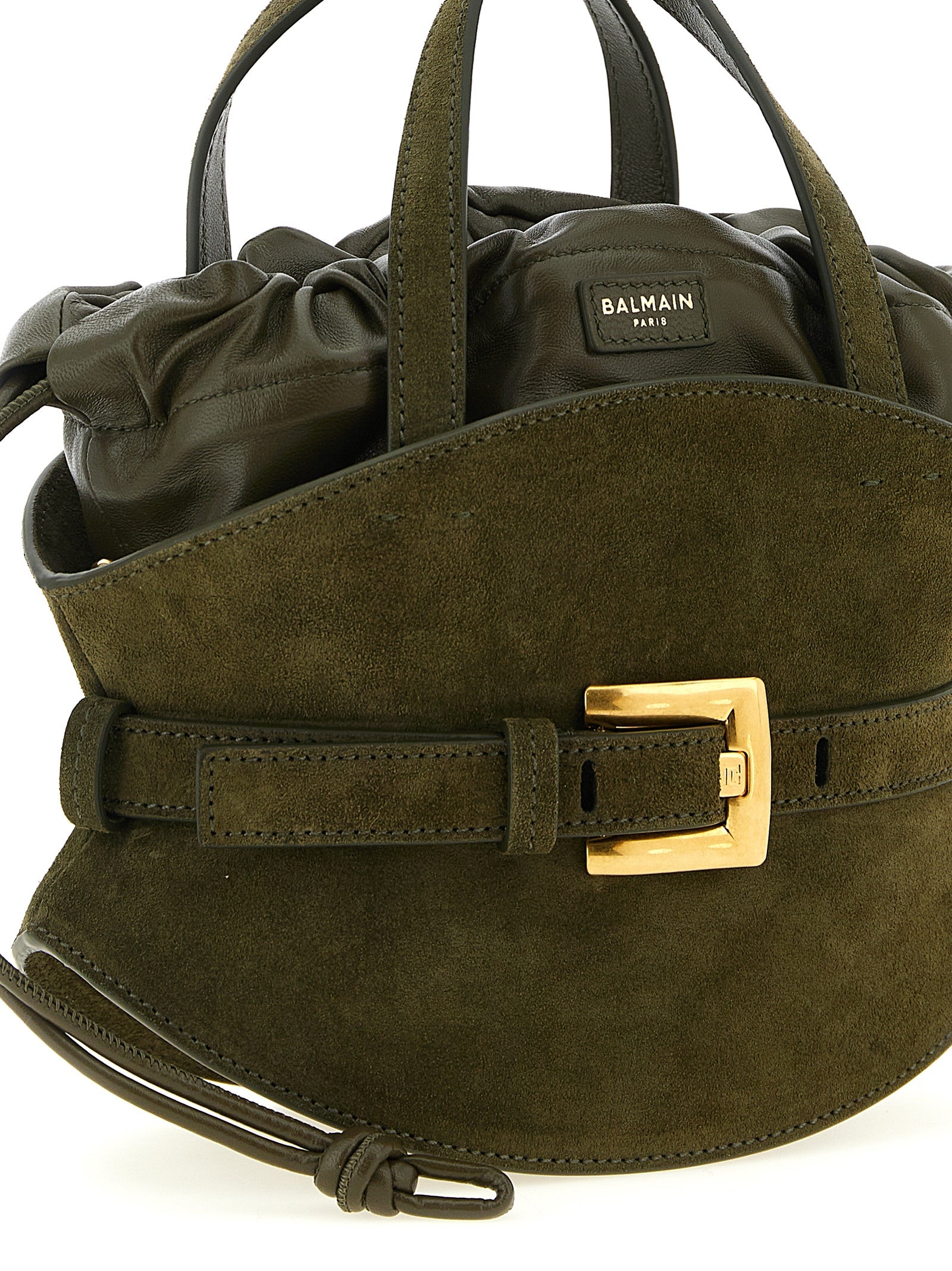 Balmain Suede and Calfskin leather mini bag in green — view 3