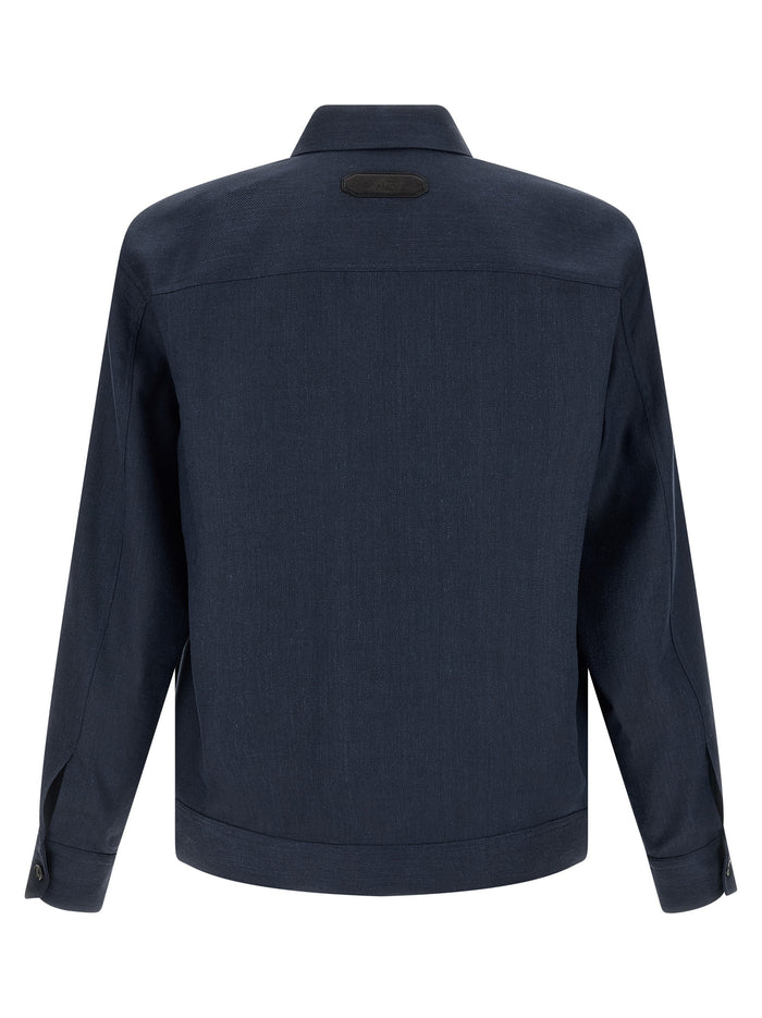 Brioni 55% linen jacket in blue — view 2