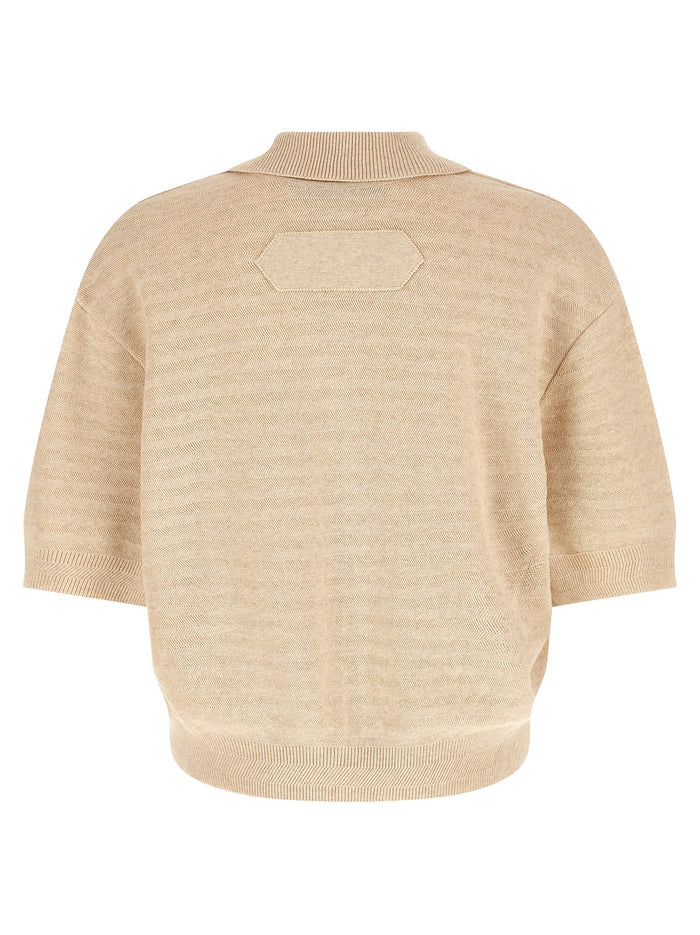 Jacquemus 66% cotton polo shirt in beige — view 2