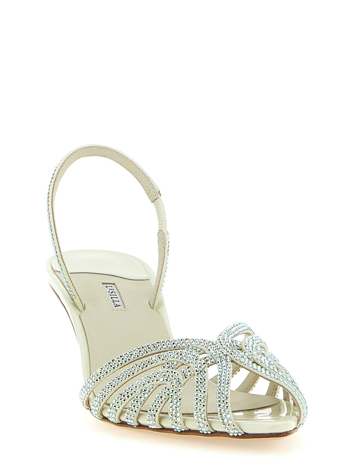 Le Silla 100% Goat Leather heel sandal in cream — view 2