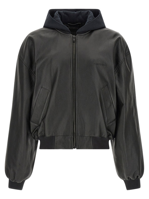 Balenciaga 100% lamb leather bomber jacket in black