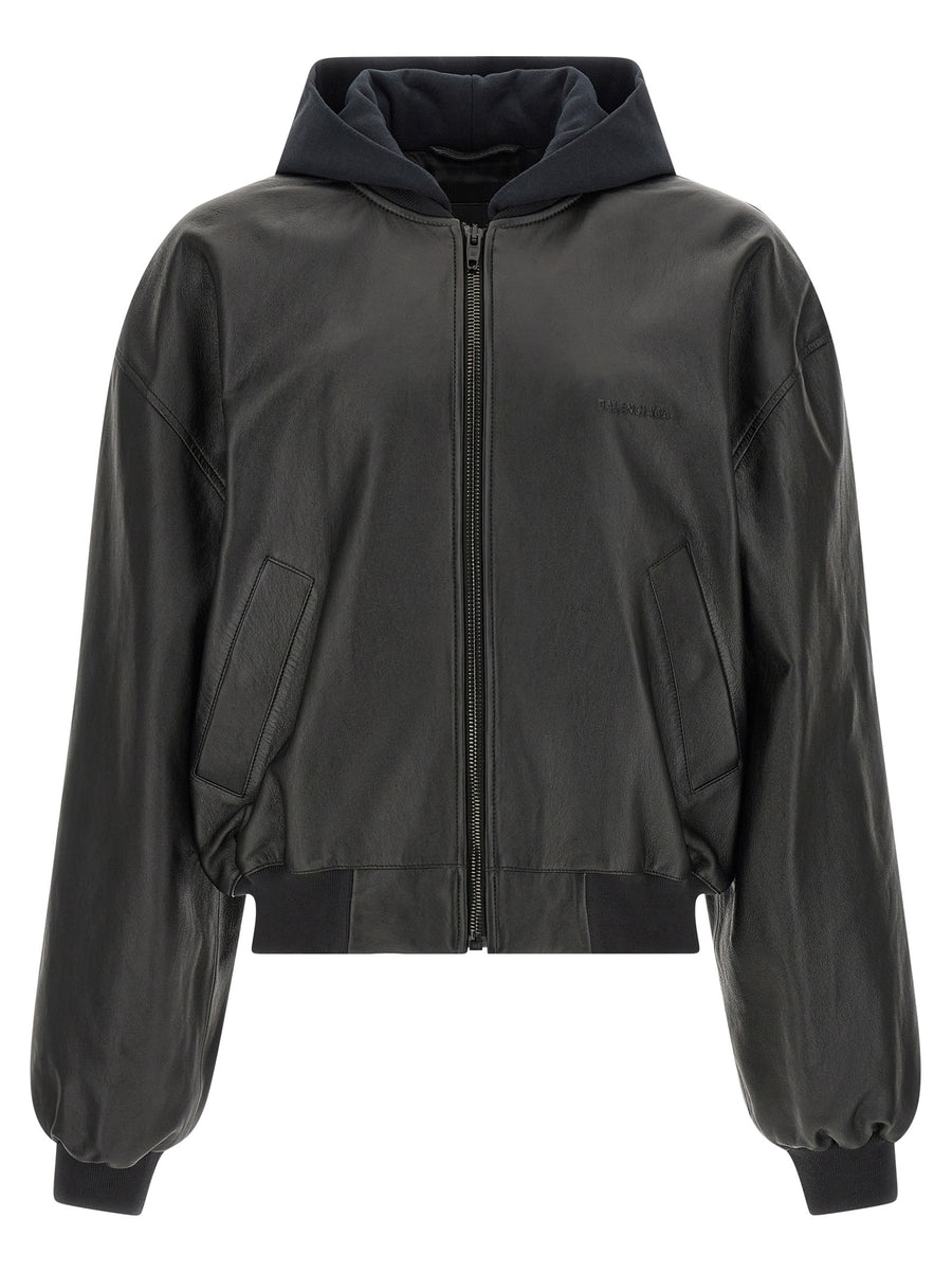 Balenciaga 100% lamb leather bomber jacket in black
