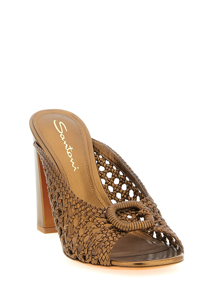 Santoni 100% Lamb Leather heel sandal in gold — view 2